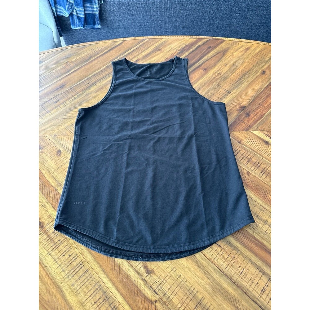 BYLT Black Athletic Tank Top Drop Cut Curved Hem Minimalist Performance tee